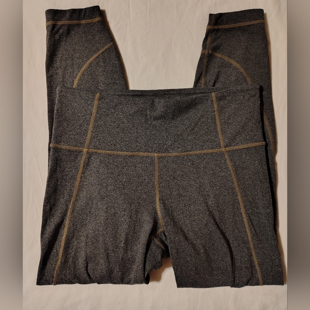 Athleta Gray With Brown Piping Leggings Size Medium